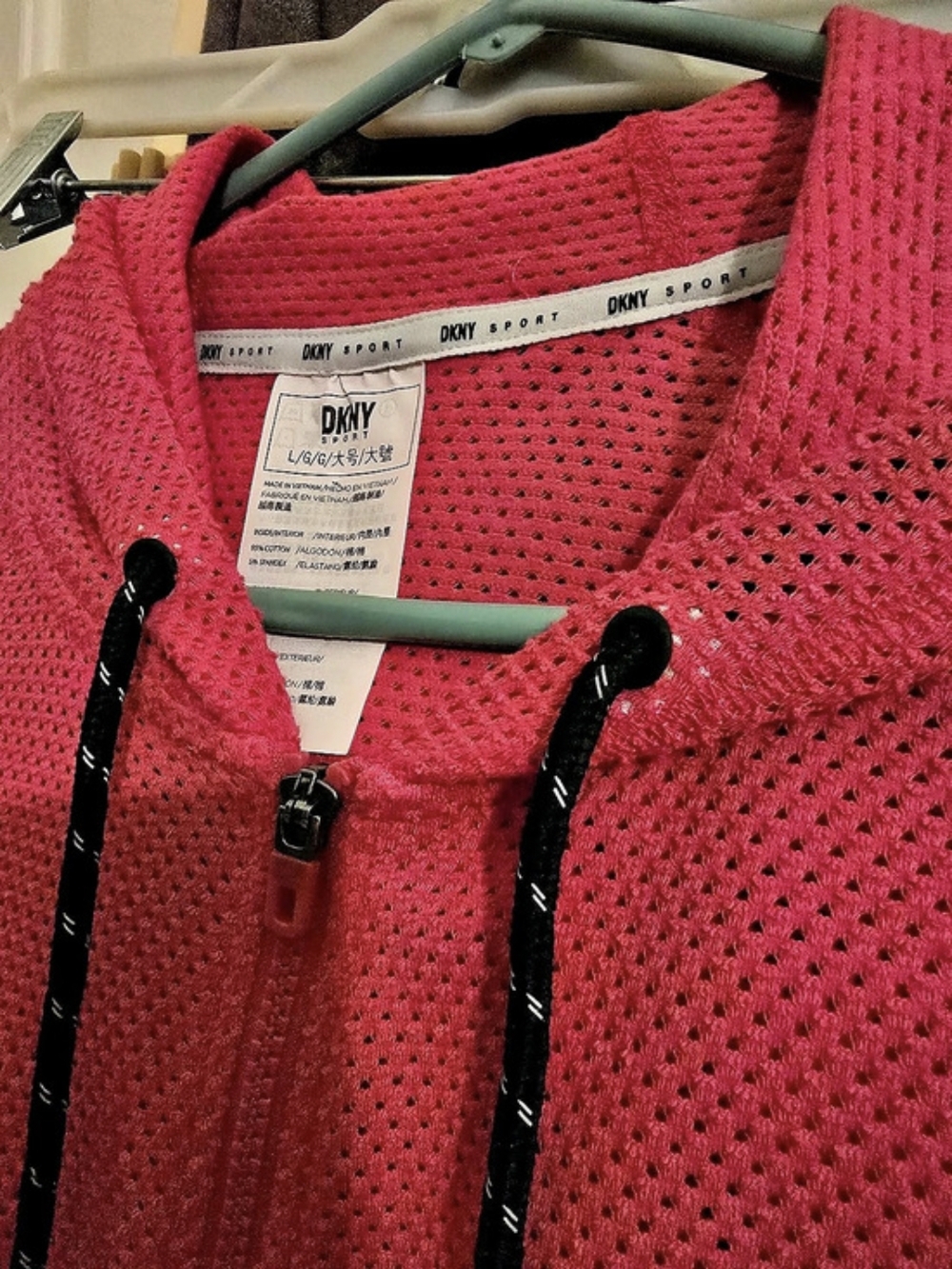 DKNY Pink Womens Zip Mesh Hoodie Size Large